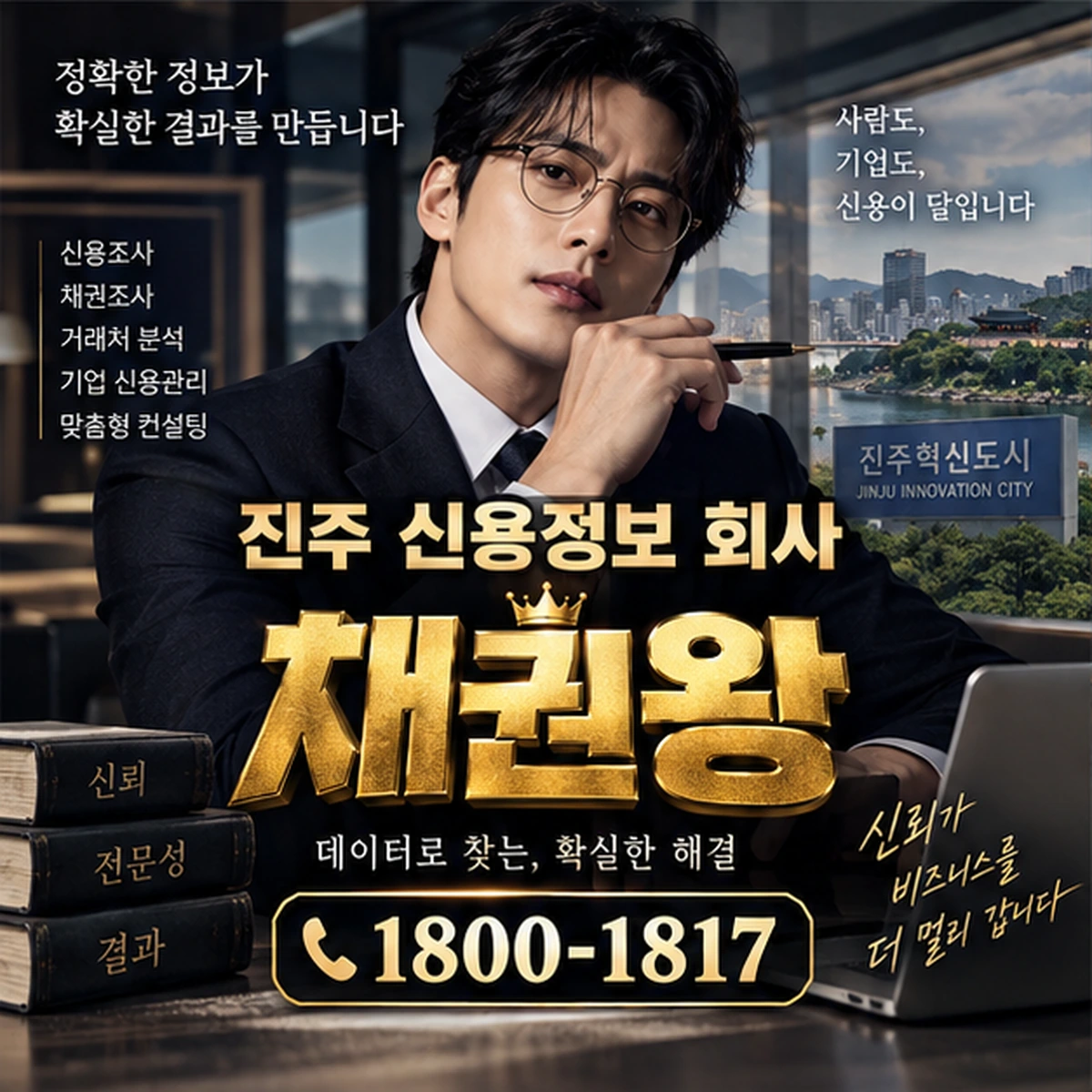 진주 신용정보 회사 자료를 검토하는 김실장