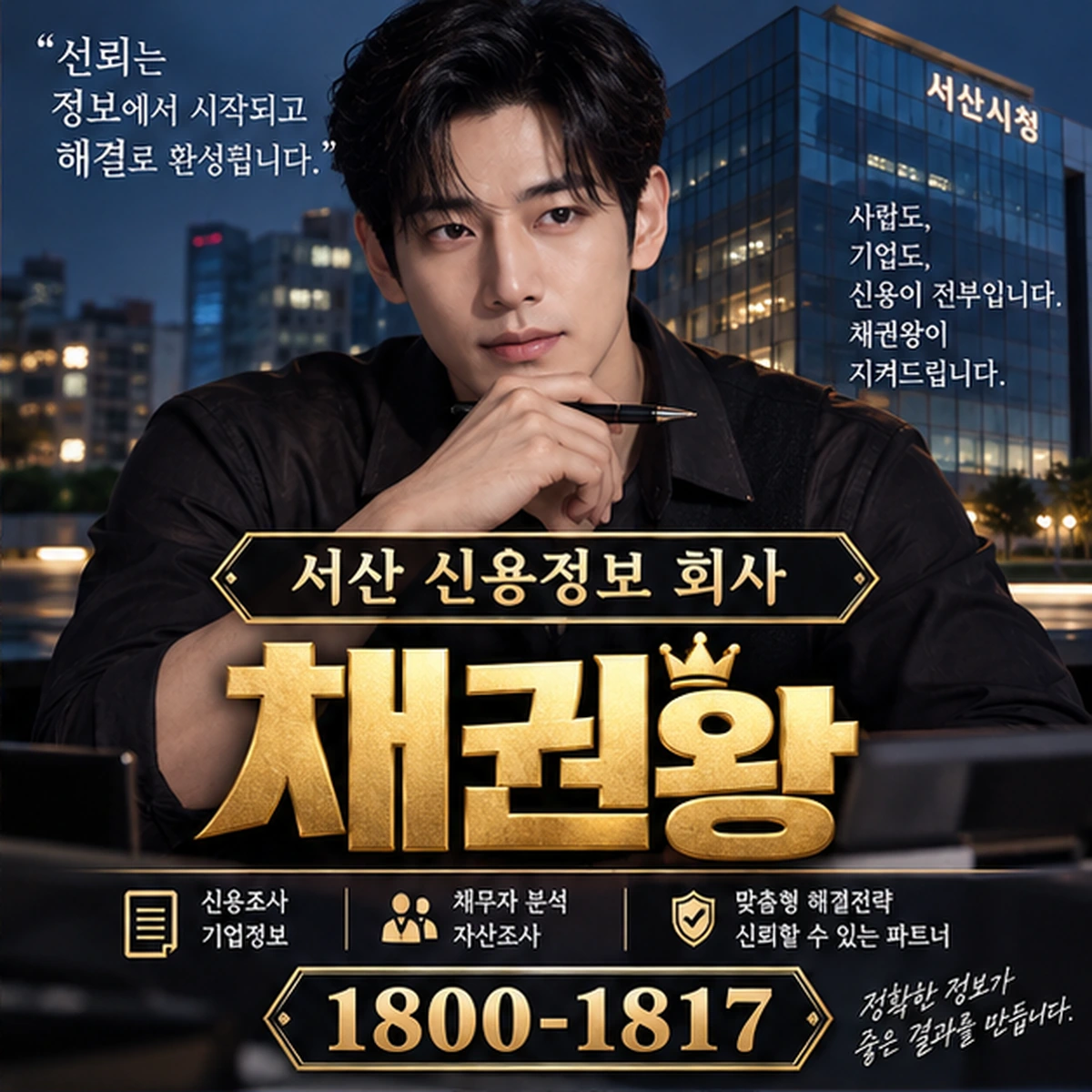 서산 신용정보 회사 자료를 검토하는 김실장